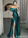 Sexy V-neck Customized Green Side Split Off-Shoulder A-line Long Prom Dress,Evening Dress,PD382209