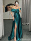 Sexy V-neck Customized Green Side Split Off-Shoulder A-line Long Prom Dress,Evening Dress,PD382209