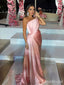 Premium Pink One Shoulder Ruched Long Prom Dress, Evening Dress, PD382210