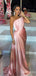 Premium Pink One Shoulder Ruched Long Prom Dress, Evening Dress, PD382210