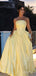 Gorgeous Yellow Strapless Pleated A-line Long Prom Dress, Evening Gown, PD382211
