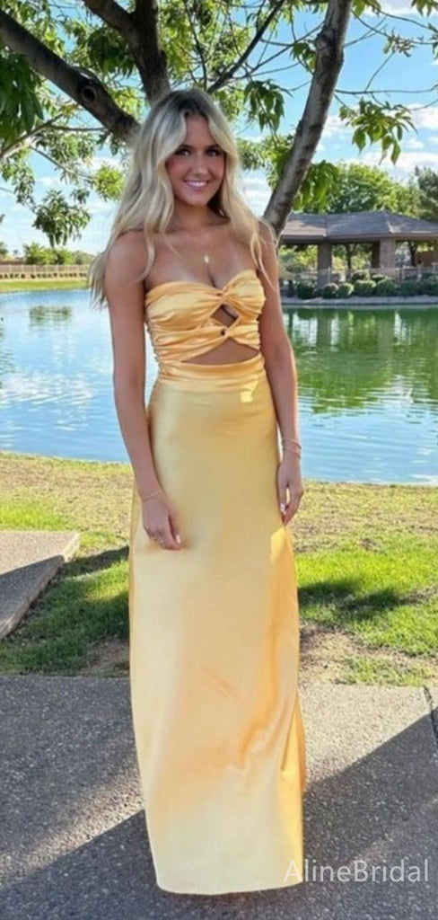 Sexy Sweetheart Yellow Strapless Mermaid Cut Out Prom Dress, Evening Dress, PD382216