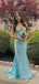 Elegant Blue V-neck Backless Long Mermaid Prom Dress, Evening Dress, PD382217