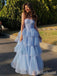 Gorgeous Blue Sweetheart Strapless A-line Long Layered Tulle Prom Dress, Evening Dress, PD382219