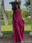 Sparkly Hot Pink V-neck Spaghetti Strap Pleatded A-line Long Prom Dress,Evening Dress, PD382220