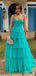 Elegant Teal Sweetheart Strapless A-line Long Tiered Tulle Prom Dress, Evening Dress, PD382221