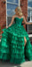 Gorgeous Strapless Green A-line Long Layered Tulle Prom Dress with Slit, Evening Gown, PD382222