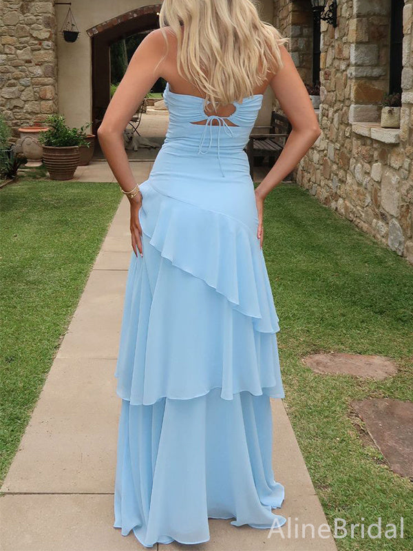 Unique Blue Sweetheart Strapless A-line Long Prom Dress, Evening Dress, PD382231