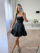 Elegant Square  A-line Ruffle Black Short Homecoming Dress, Prom Dress, PD382250