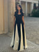 Elegant Spaghetti Straps Black& White Solid  Patchwork A-line Maxi Prom Dress, Formal Dress, PD382244