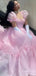 Gorgeous Pink Sweatheart Ruffles A-line Long Prom Dress with Puff Sleeve, Evening Dress, WD3061