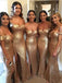 Sparkly Gold Sweetheart Strapless Mermaid Long Bridesmaid Dress, PD3150