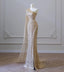 Sexy One Shoulder Champagne Sleeveless Side Slit Long Mermaid Prom Dress with Tulle, PD3686