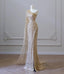 Sexy One Shoulder Champagne Sleeveless Side Slit Long Mermaid Prom Dress with Tulle, PD3686