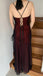 Sexy Burgundy V-neck Sleeveless Side Slit Mermaid Long Prom Dress, PD3731