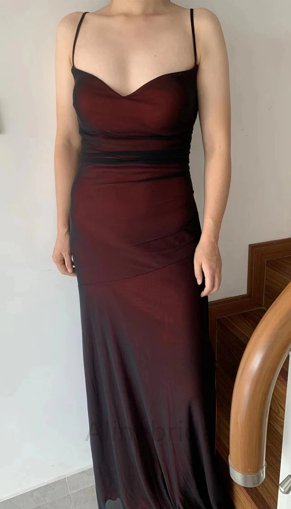 Sexy Burgundy V-neck Sleeveless Side Slit Mermaid Long Prom Dress, PD3731