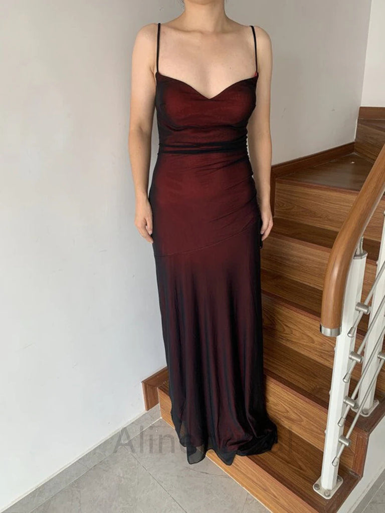 Sexy Burgundy V-neck Sleeveless Side Slit Mermaid Long Prom Dress, PD3731