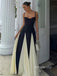 Elegant Spaghetti Straps Black& White Solid  Patchwork A-line Maxi Prom Dress, Formal Dress, PD382244