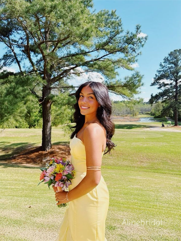 Elegant Strapless Yellow Ruffles Tiered Long Mermaid Prom Dress, Evening Dress PD382233