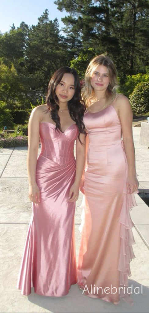 Elegant Strapless  Corset Top Pleated Pink Soft Mermaid Prom Dress,Formal Dress, PD382272