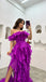 Stunning Purple Off the Shoulder Side Slit A-line Long Prom Dress, Evening Dress, PD3724