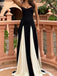 Elegant Spaghetti Straps Black& White Solid  Patchwork A-line Maxi Prom Dress, Formal Dress, PD382244