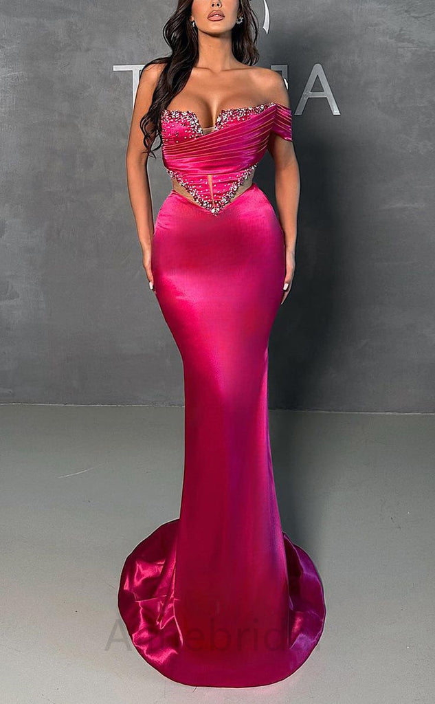 Sparkly Pink Sweetheart Beading Mermaid Long Prom Dress, PD3657