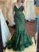 Gorgeous Emerald Green V-neck Strapless Mermaid Long Lace Prom Dress, Evening Dress, PD37743