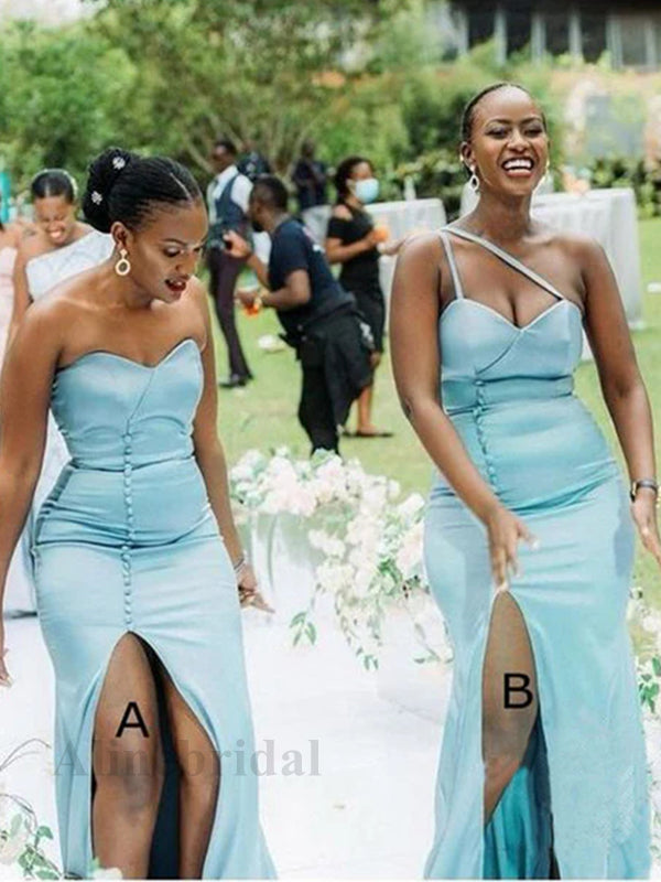 Mismatched Blue Sweetheart Side Slit Mermaid Long Bridesmaid Dress, PD3182