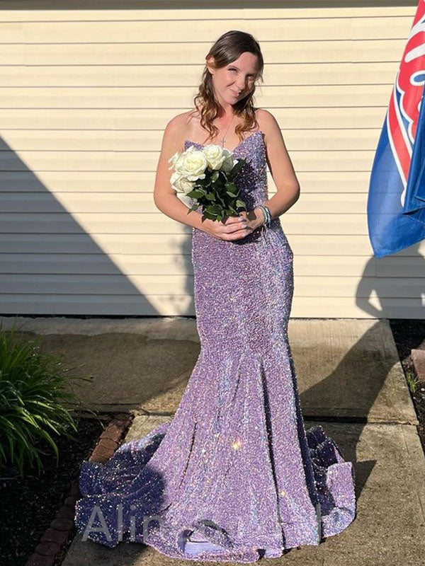 Elgant Sweatheart Halter Mermaid Purple Long Prom Dress, Evening Gown, PD37634