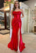 Sexy Red Strapless Sleeveless Side Slit Mermaid Floor Length Prom Dress, PD3643