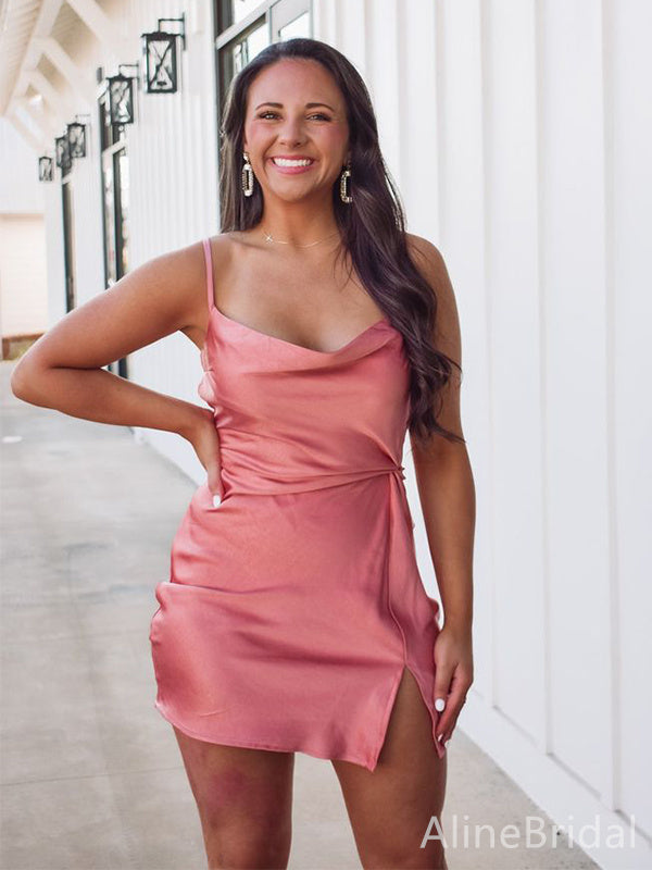Elegant Pink Spaghetti Strap Short Mini Homecoming Dress, HD32636