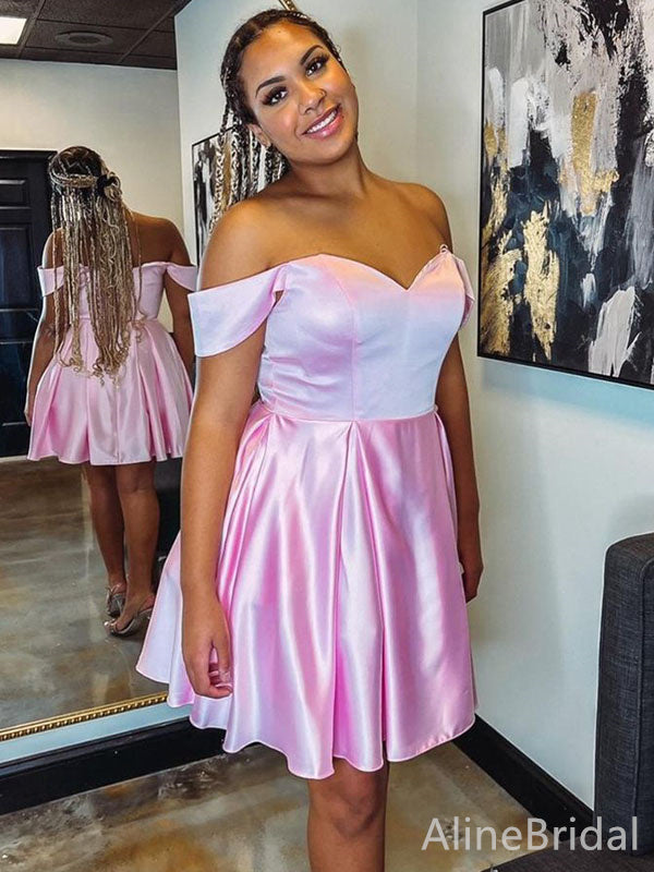 Sexy Pink Off-Shoulder Strapless A-line Short Mini Homecoming Dress, HD32640