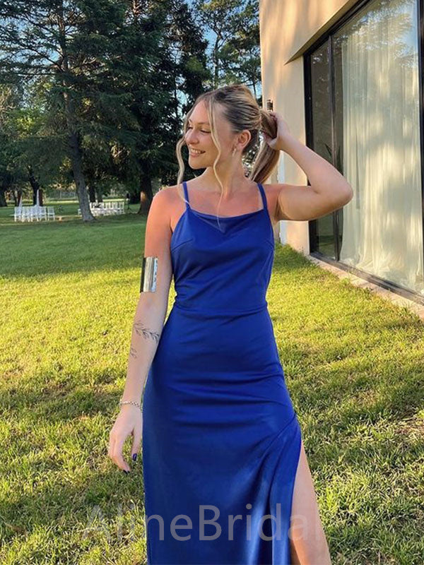 Sexy Blue Spaghetti Strap Backless Mermaid Long Prom Dress, PD37635