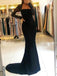 Sexy Black Long Sleeves Long Mermaid Prom Dress with Sheer Back, Evening Dress, PD37852