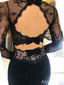 Sexy Black Long Sleeves Long Mermaid Prom Dress with Sheer Back, Evening Dress, PD37852