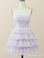 Elegant Purple Strapless A-line Short Mini Layered Tulle Homecoming Dress, HD32680