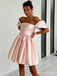 Elegant Soft Pink Off-Shoulder Strapless A-line Short Mini Homecoming Dress, HD32684