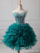 Sparkly Green Rhinestones Strapless A-line Short Tiered Ruffles Homecoming Dress, HD32687