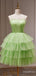 Elegant Light Green Spaghetti Strap A-line Short Homecoming Dress-Mini Layered Tulle Dress, H D32695