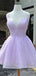 Simple V-neck Lace Spaghetti Strap A-line Short Mini Homecoming Dress, HD32698