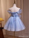 Elegant Pale Blue V-neck Off-Shoulder A-line Short Mini Homecoming Dress, HD32701
