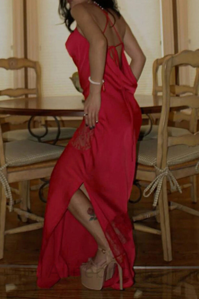 Sexy Red Spaghetti Straps Sleeveless Mermaid Floor Length Prom Dress, PD3684