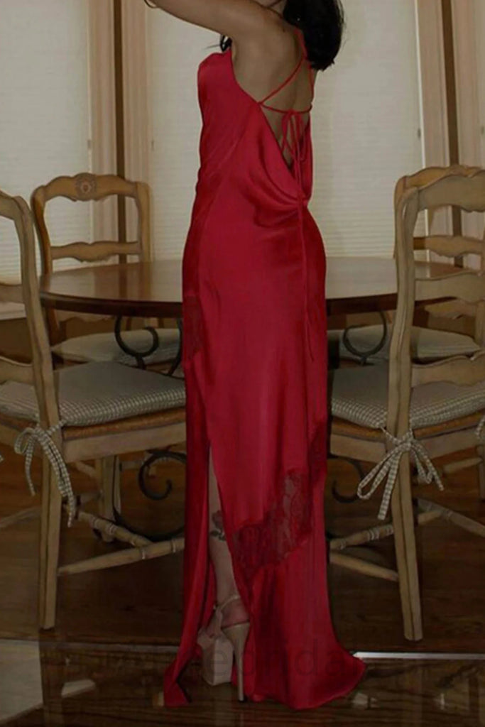 Sexy Red Spaghetti Straps Sleeveless Mermaid Floor Length Prom Dress, PD3684