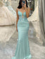 Sparkly Teal V-neck Lace Applique Mermaid Long Prom Dress, Evening Dress, PD37924
