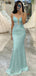 Sparkly Teal V-neck Lace Applique Mermaid Long Prom Dress, Evening Dress, PD37924