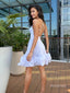 Elegant Bateau  Bustier Bubble Hem White A-line  Short Homecoming Dress with Crisscross Back, HC382276