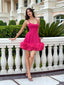 Morden Spaghetti Straps Bateau Bubble Hem Fuchsia Soft Satin Short Homecoming Dress, Prom Dress, PD382254