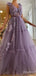 Elegant V-neck Lace Appliques A-line Long Prom Dress,PD37929