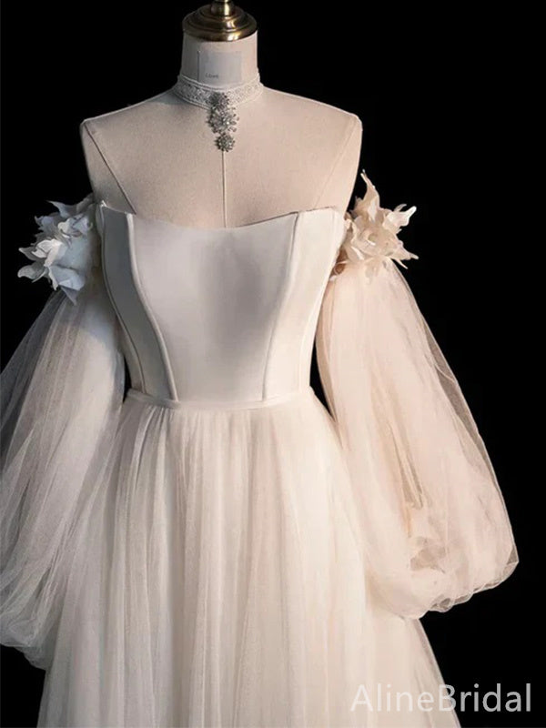 Elegant Ivory Strapless A-line Long Prom Dress, Long Sleeves Evening Dress, PD37937